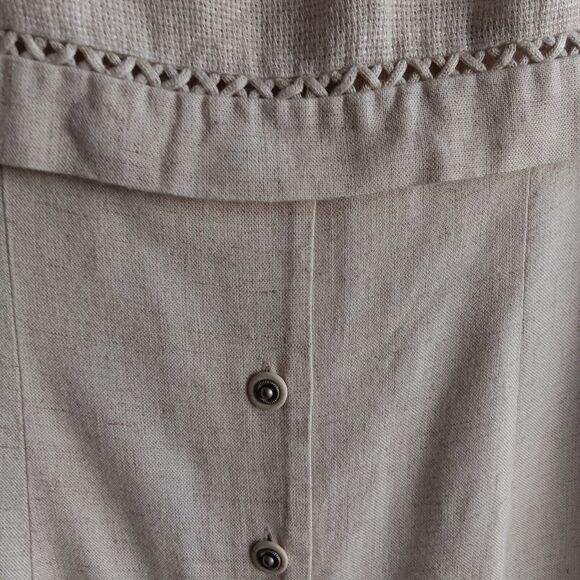 Vintage 90s John Roberts Maxi Dress  Sz S Sleeveless Tan Linen Blend Lagenlook - Picture 3 of 11